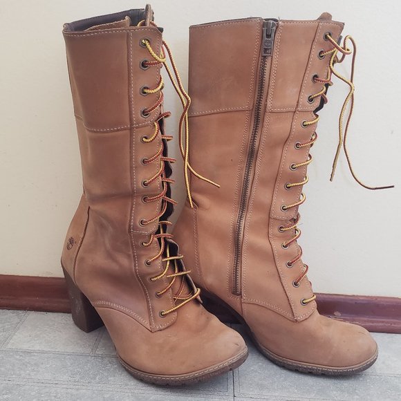Timberland Zip Up Lace Up High Heel Boots Size 8.5 - Picture 1 of 7